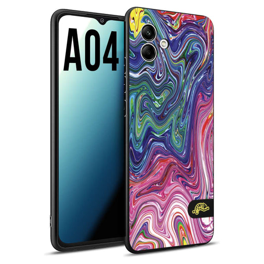 CUSTOMIZZA - Custodia cover nera morbida in tpu compatibile per Samsung A04 colorata fantasia vortice marmo arcobaleno rosa blu fucsia