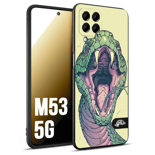 CUSTOMIZZA - Custodia cover nera morbida in tpu compatibile per Samsung M53 5G snake yellow green serpente tatuaggio tattoo disegnato a mano