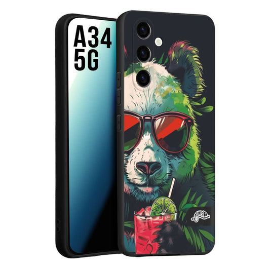 CUSTOMIZZA - Custodia cover nera morbida in tpu compatibile per Samsung A34 5G estate disegnata cocktails animali simpatici panda mojito