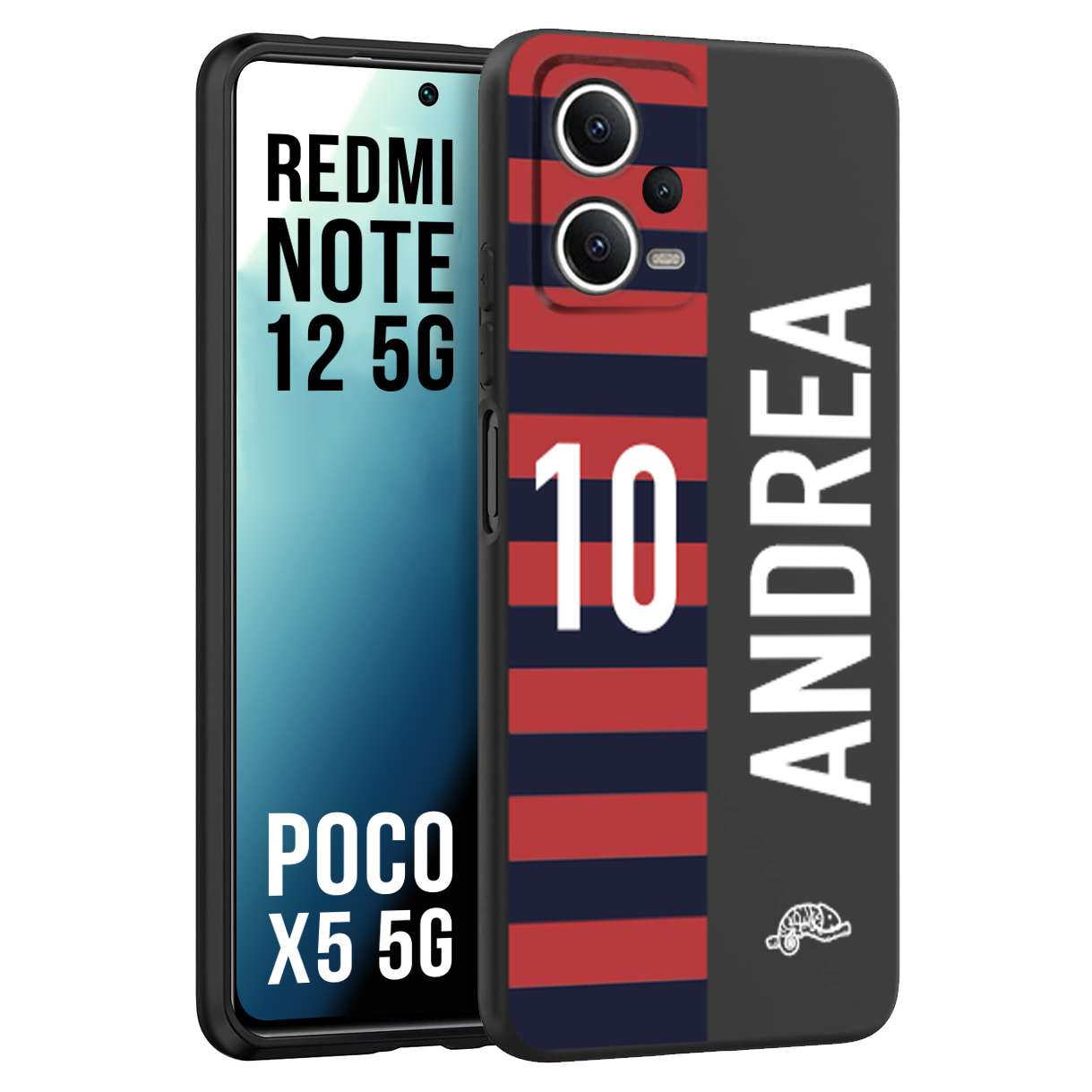 CUSTOMIZZA - Custodia cover nera morbida in tpu compatibile per Xiaomi Redmi Note 12 5G - POCO X5 5G personalizzata calcio football nome e numero calciatori rossoblu