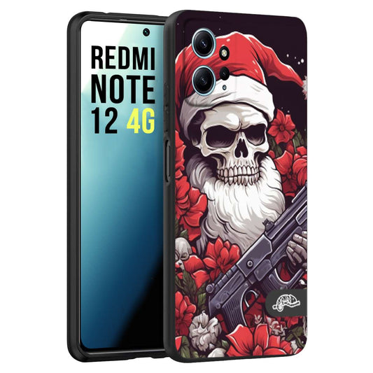 CUSTOMIZZA - Custodia cover nera morbida in tpu compatibile per Xiaomi Redmi Note 12 4G teschio natale santa claus fiori tattoo disegnato