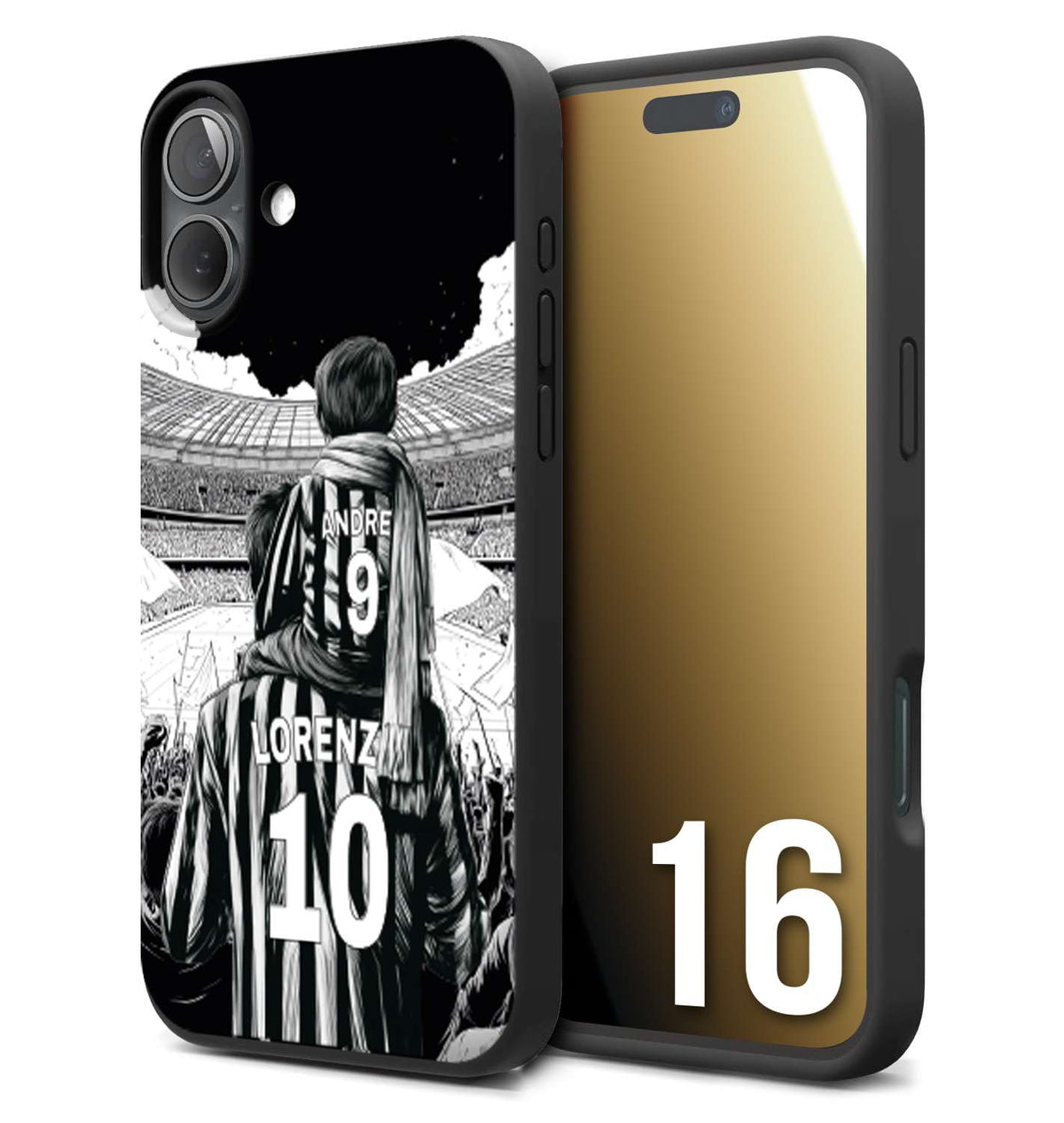 CUSTOMIZZA - Custodia cover nera morbida in tpu compatibile per iPhone 16 personalizzata calcio football nome e numero calciatori bianconeri bianca e nera