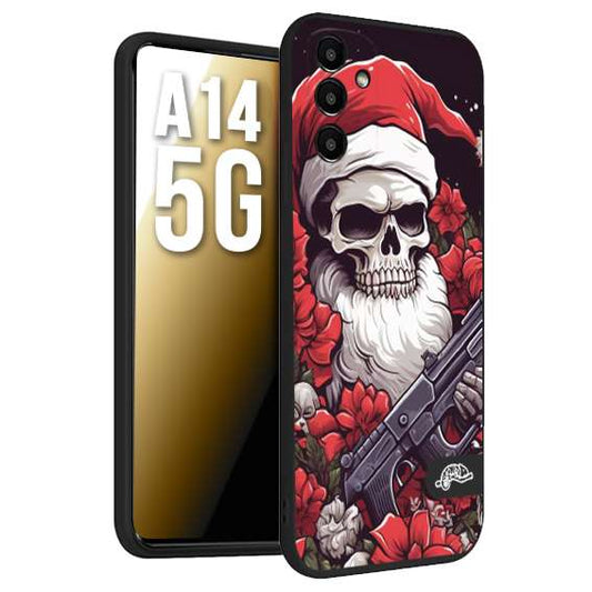 CUSTOMIZZA - Custodia cover nera morbida in tpu compatibile per Samsung A14 5G teschio natale santa claus fiori tattoo disegnato