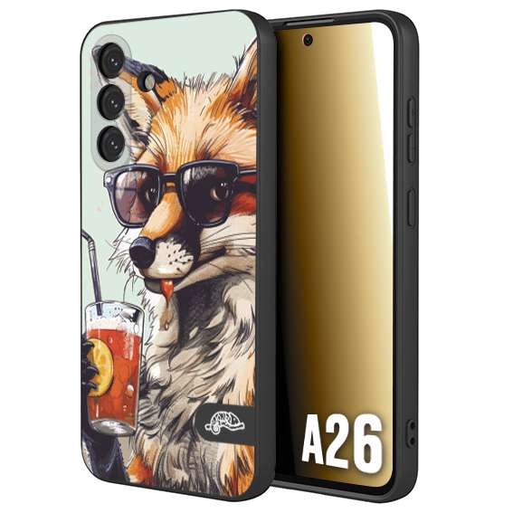 CUSTOMIZZA - Custodia cover nera morbida in tpu compatibile per Samsung A26 estate disegnata cocktails animali simpatici fox volpe negroni
