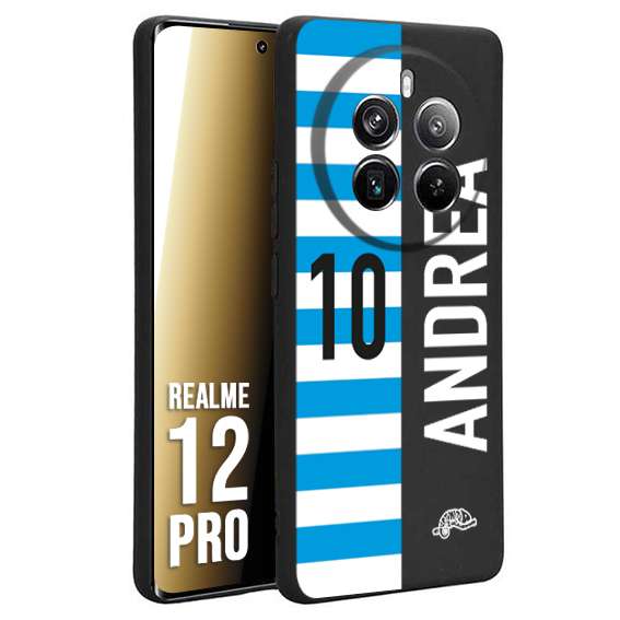 CUSTOMIZZA - Custodia cover nera morbida in tpu compatibile per Realme 12 PRO personalizzata calcio football nome e numero calciatori biancazzurri