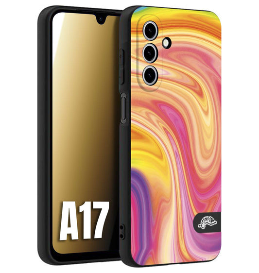 CUSTOMIZZA - Custodia cover nera morbida in tpu compatibile per Samsung A17 colorata fantasia vortice marmo onde rosa fucsia gialla