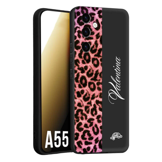 CUSTOMIZZA - Custodia cover nera morbida in tpu compatibile per Samsung A55 5G leopardato rosa fucsia personalizzata nome iniziali