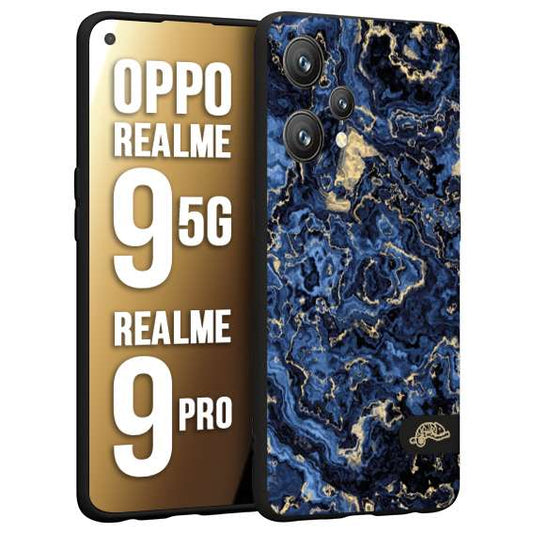 CUSTOMIZZA - Custodia cover nera morbida in tpu compatibile per Realme 9 5G - 9 PRO effetto marmo marble blu venature dorato psichedelico
