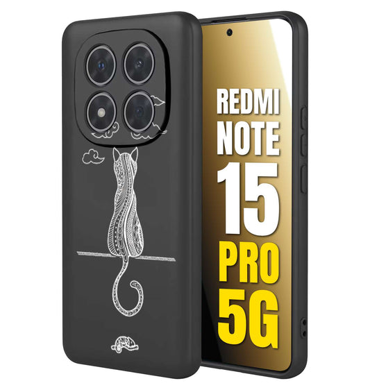 CUSTOMIZZA - Custodia cover nera morbida in tpu compatibile per Xiaomi Redmi Note 15 PRO 5G gatto mandala stilizzato gattino a rilievo soft touch donna bianca