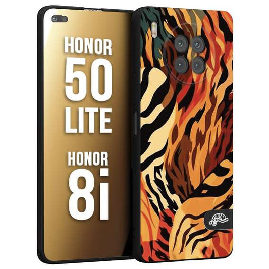 CUSTOMIZZA - Custodia cover nera morbida in tpu compatibile per Honor 8i - Honor 50 LITE leopardato maculato tigrato tiger colorata gialla rossa arancio
