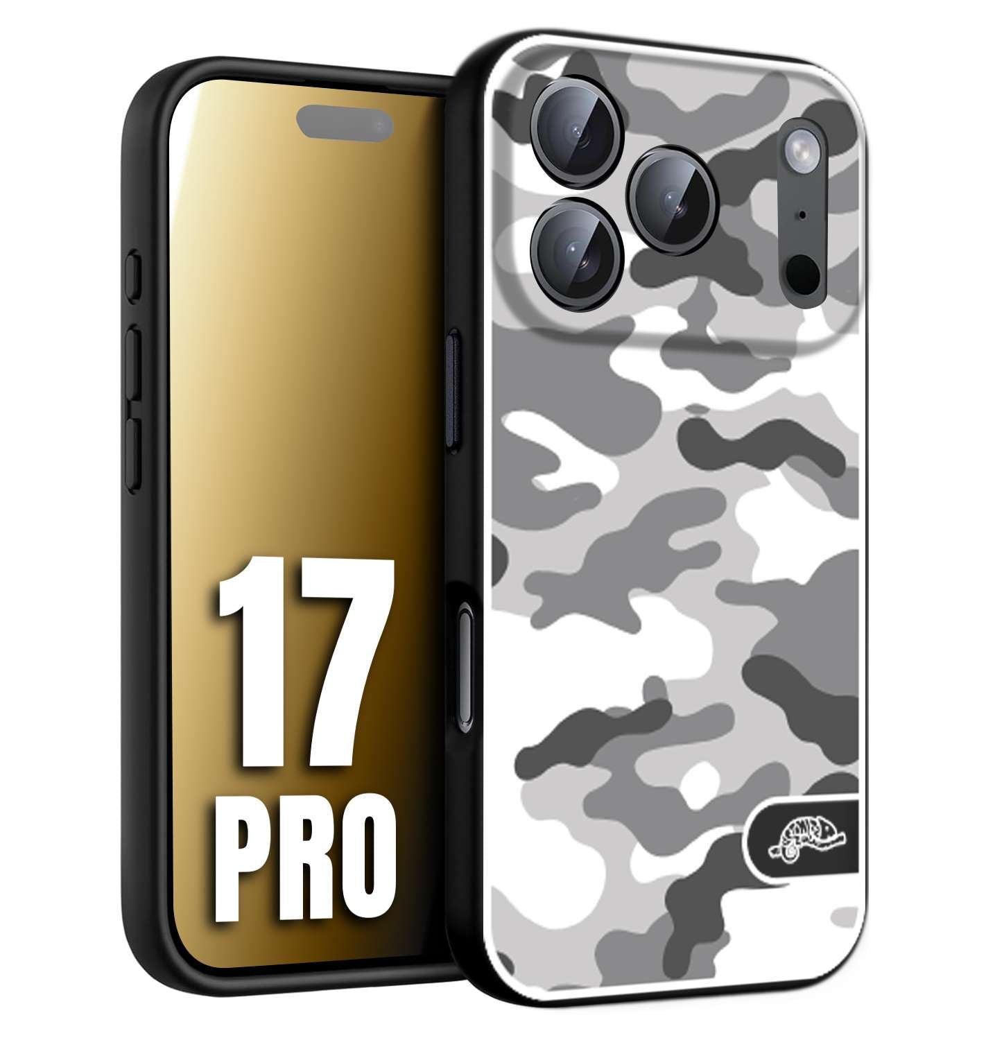CUSTOMIZZA - Custodia cover nera morbida in tpu compatibile per iPhone 17 PRO camouflage mimetico militare bianco white