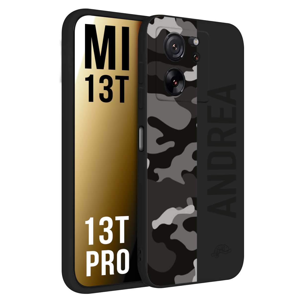 CUSTOMIZZA - Custodia cover nera morbida in tpu compatibile per Xiaomi 13T - 13T PRO camouflage mimetico militare personalizzata nome