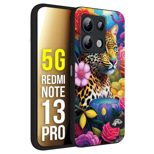 CUSTOMIZZA - Custodia cover nera morbida in tpu compatibile per Xiaomi Redmi Note 13 PRO 5G astratti donna flower fantasia leopardo ghepardo animali colorati