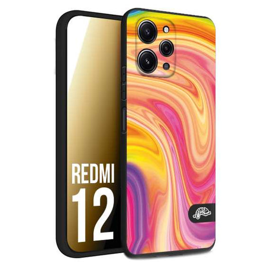 CUSTOMIZZA - Custodia cover nera morbida in tpu compatibile per Xiaomi Redmi 12 colorata fantasia vortice marmo onde rosa fucsia gialla