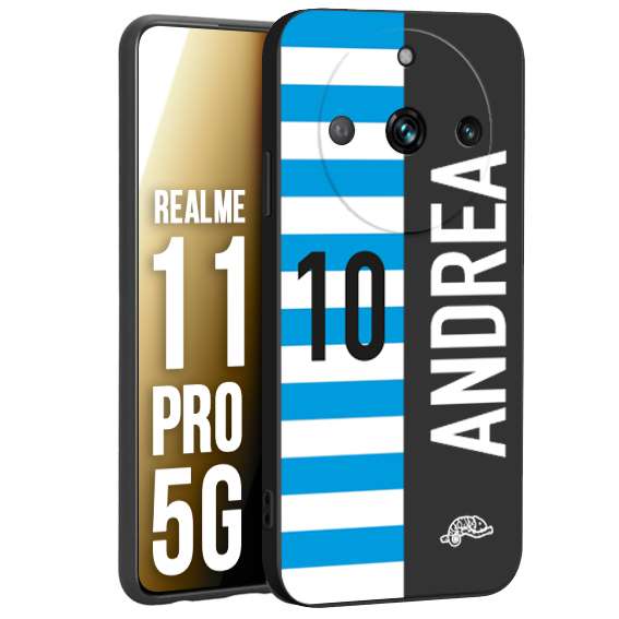 CUSTOMIZZA - Custodia cover nera morbida in tpu compatibile per Realme 11 PRO 5G personalizzata calcio football nome e numero calciatori biancazzurri