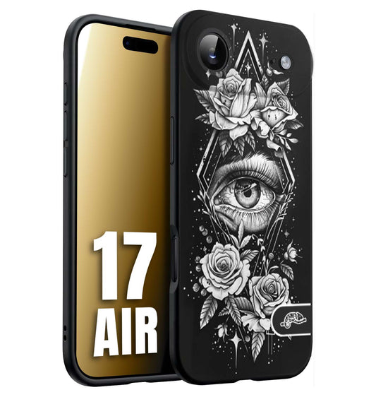 CUSTOMIZZA - Custodia cover nera morbida in tpu compatibile per iPhone 17 AIR occhio fiori rombo geometrico black and white bianco a rilievo disegnato tattoo tatuaggio