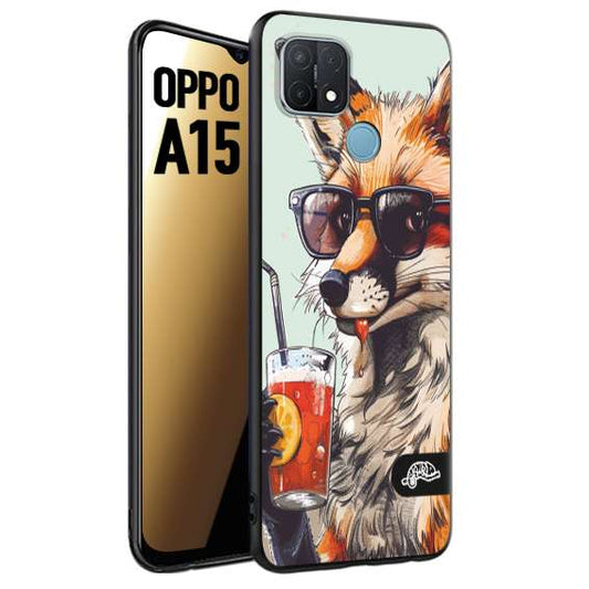 CUSTOMIZZA - Custodia cover nera morbida in tpu compatibile per Oppo A15 estate disegnata cocktails animali simpatici fox volpe negroni