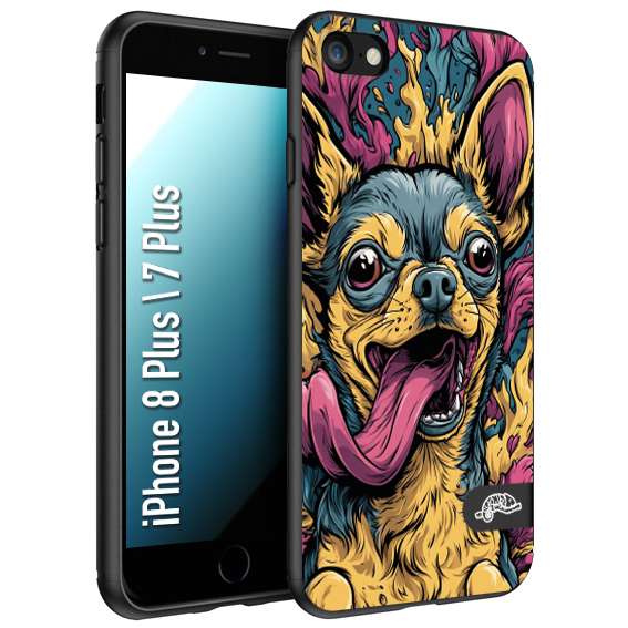 CUSTOMIZZA - Custodia cover nera morbida in tpu compatibile per iPhone 7 PLUS - 8 plus Chihuahua illustrazione cane pop art cane street art cartone animato