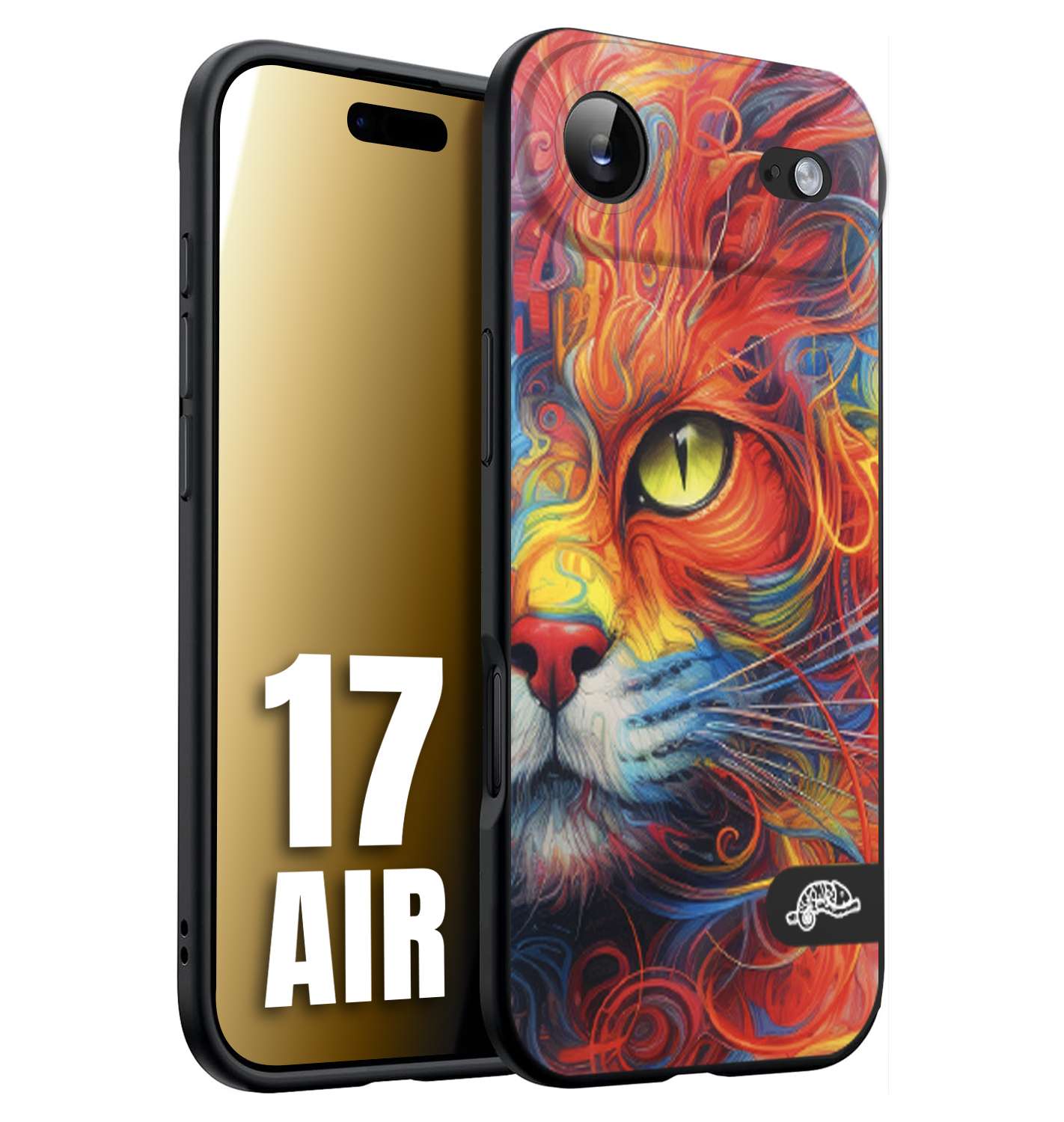 CUSTOMIZZA - Custodia cover nera morbida in tpu compatibile per iPhone 17 AIR animali color cat gatto viso colori vibranti disegnato schizzo