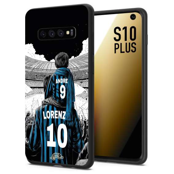 CUSTOMIZZA - Custodia cover nera morbida in tpu compatibile per Samsung S10 PLUS personalizzata calcio football padre e figlio calciatori nerazzurra