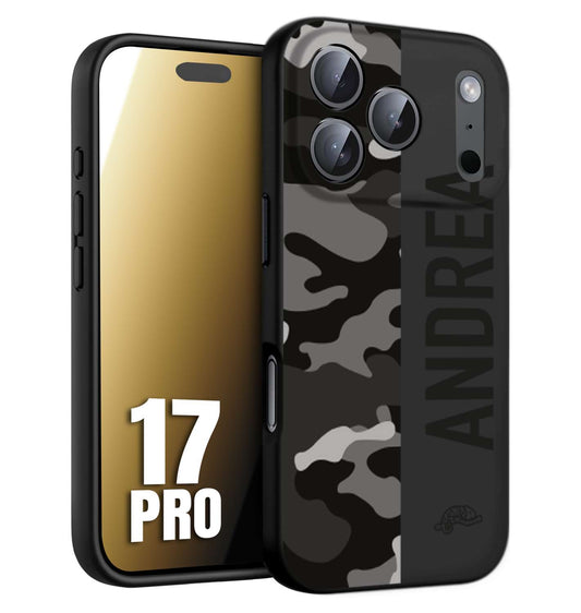 CUSTOMIZZA - Custodia cover nera morbida in tpu compatibile per iPhone 17 PRO camouflage mimetico militare personalizzata nome