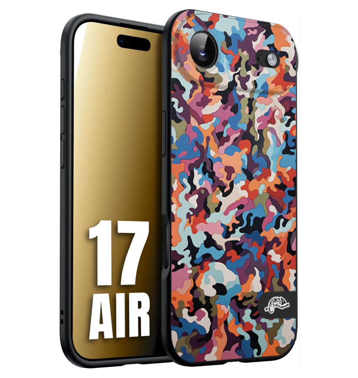 CUSTOMIZZA - Custodia cover nera morbida in tpu compatibile per iPhone 17 AIR camouflage mimetico militare moderno blu arancio rosa