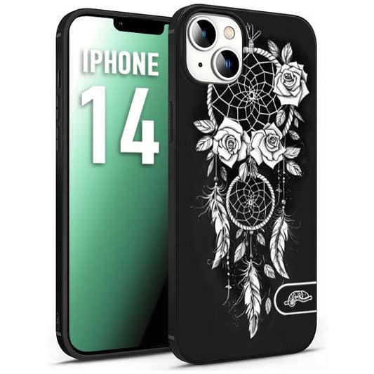 CUSTOMIZZA - Custodia cover nera morbida in tpu compatibile per iPhone 14 acchiappasogni dreamcatcher black and white bianco a rilievo disegnato tattoo tatuaggio