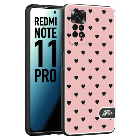 CUSTOMIZZA - Custodia cover nera morbida in tpu compatibile per Xiaomi Redmi Note 11 PRO cuori pois rosa donna pin up vintage