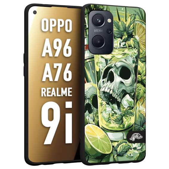 CUSTOMIZZA - Custodia cover nera morbida in tpu compatibile per Realme 9i - A96 - A76 Mojito cocktail teschio illustrazione drink lime menta ghiacci tropicale street art