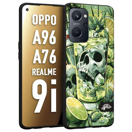 CUSTOMIZZA - Custodia cover nera morbida in tpu compatibile per Realme 9i - A96 - A76 Mojito cocktail teschio illustrazione drink lime menta ghiacci tropicale street art