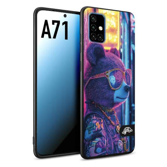 CUSTOMIZZA - Custodia cover nera morbida in tpu compatibile per Samsung A71 animali cyberpunk orsetto orso street bear fucsia blu night