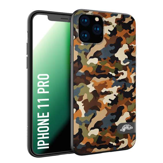 CUSTOMIZZA - Custodia cover nera morbida in tpu compatibile per iPhone 11 PRO camouflage mimetico militare moderno blu marrone beige