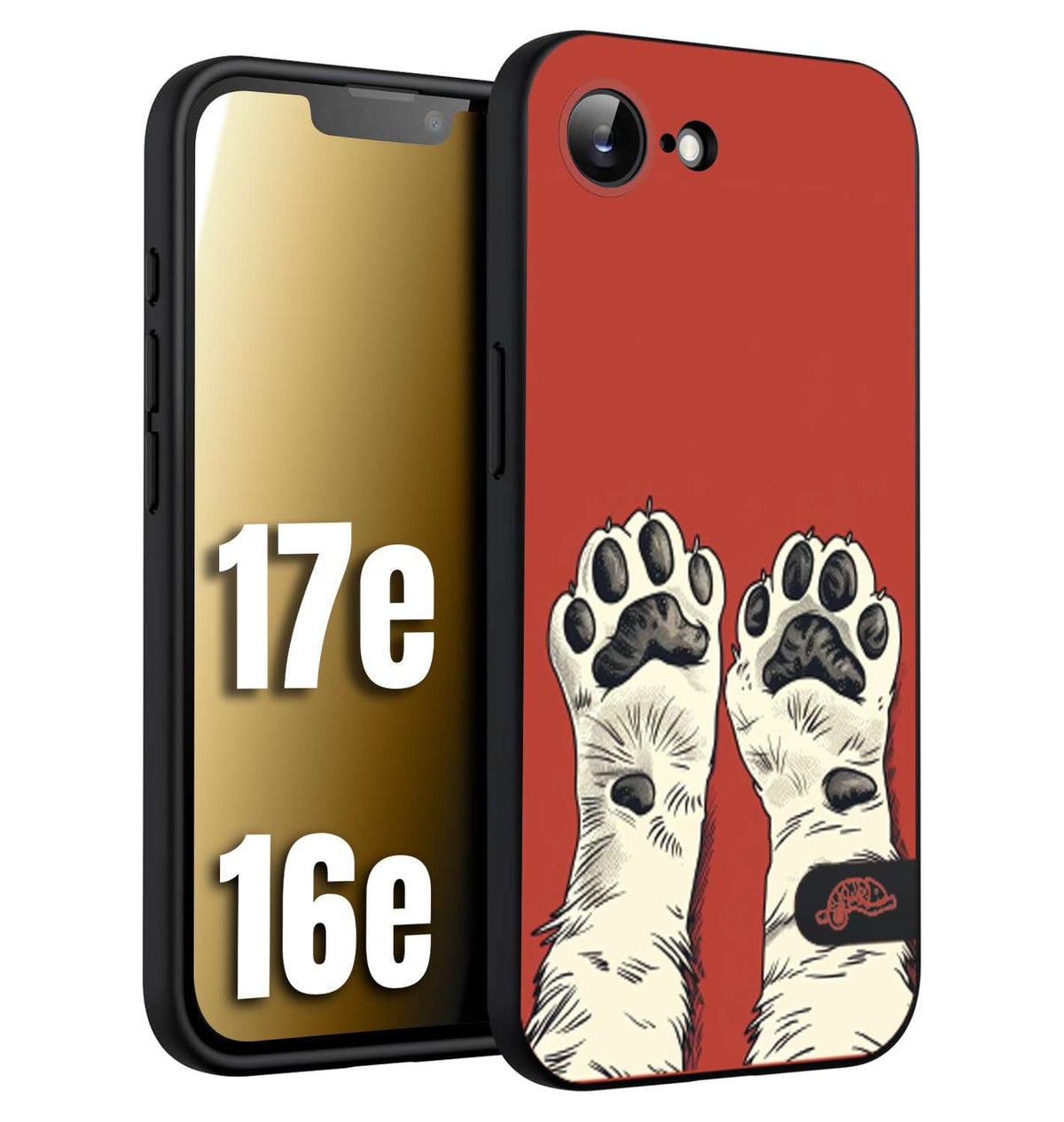 CUSTOMIZZA - Custodia cover nera morbida in tpu compatibile per iPhone 16E - 17E zampe di gatto cat paws rossa red disegnata fumetto cartoon