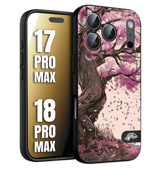 CUSTOMIZZA - Custodia cover nera morbida in tpu compatibile per iPhone 17 PRO MAX - 18 PRO MAX giapponese colori morbidi fiori di ciliegio rosa disegnata