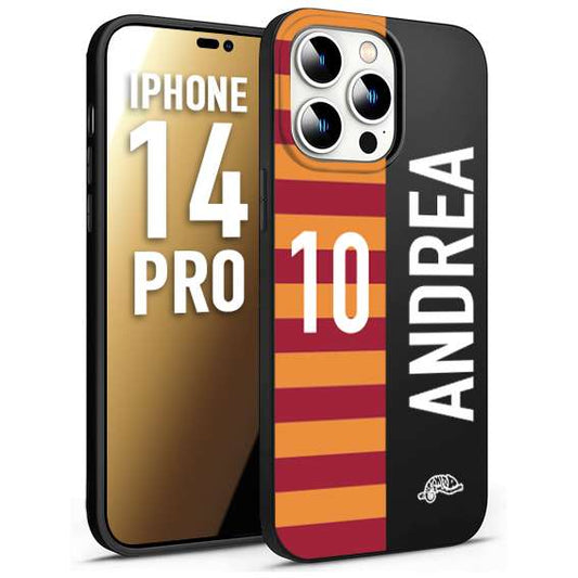 CUSTOMIZZA - Custodia cover nera morbida in tpu compatibile per iPhone 14 PRO personalizzata calcio football nome e numero calciatori giallo rossi