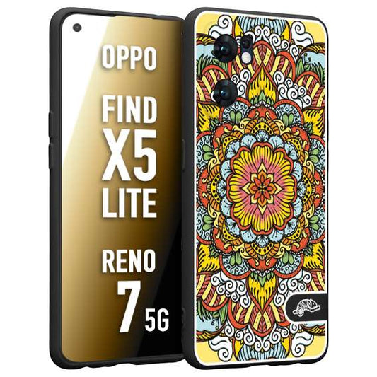 CUSTOMIZZA - Custodia cover nera morbida in tpu compatibile per Oppo Reno 7 - Find X5 LITE mandala colorato fiore nuvole arancione