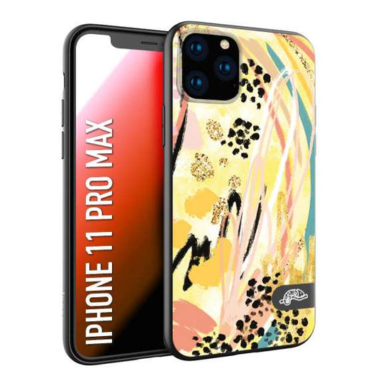 CUSTOMIZZA - Custodia cover nera morbida in tpu compatibile per iPhone 11 PRO MAX astratti donna flower fantasia estate gialla rosa leopardata