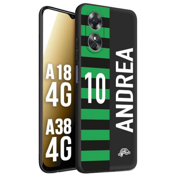 CUSTOMIZZA - Custodia cover nera morbida in tpu compatibile per Oppo A18 4G - A38 4G personalizzata calcio football nome e numero calciatori neroverde