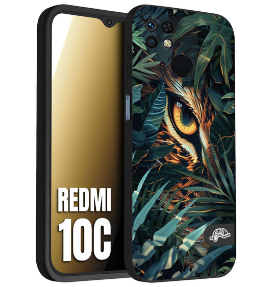 CUSTOMIZZA - Custodia cover nera morbida in tpu compatibile per Xiaomi Redmi 10C animali color giungla tropicale occhio di giaguaro felino disegnato