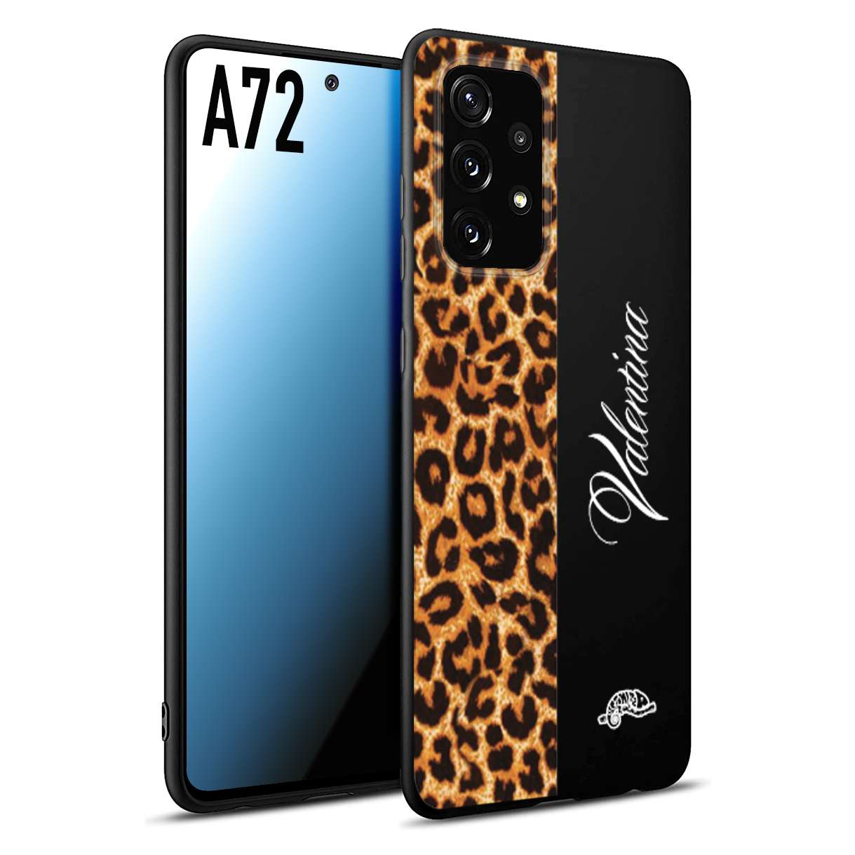 CUSTOMIZZA - Custodia cover nera morbida in tpu compatibile per Samsung A72 custom nome scritta leopardato maculato donna marrone leopard