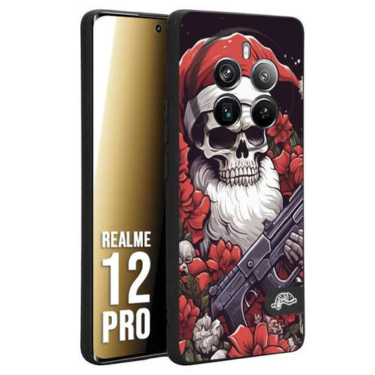 CUSTOMIZZA - Custodia cover nera morbida in tpu compatibile per Realme 12 PRO teschio natale santa claus fiori tattoo disegnato