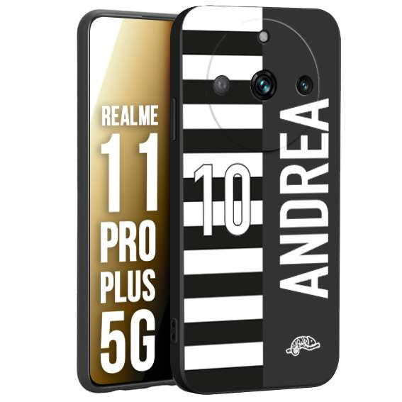 CUSTOMIZZA - Custodia cover nera morbida in tpu compatibile per Realme 11 PRO PLUS 5G personalizzata calcio football nome e numero calciatori bianconera