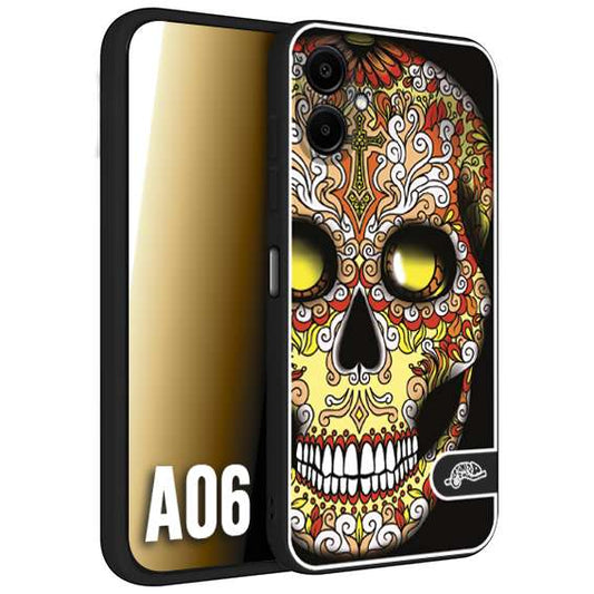 CUSTOMIZZA - Custodia cover nera morbida in tpu compatibile per Samsung A06 teschio messicano Mexican skull giallo rosso arancio