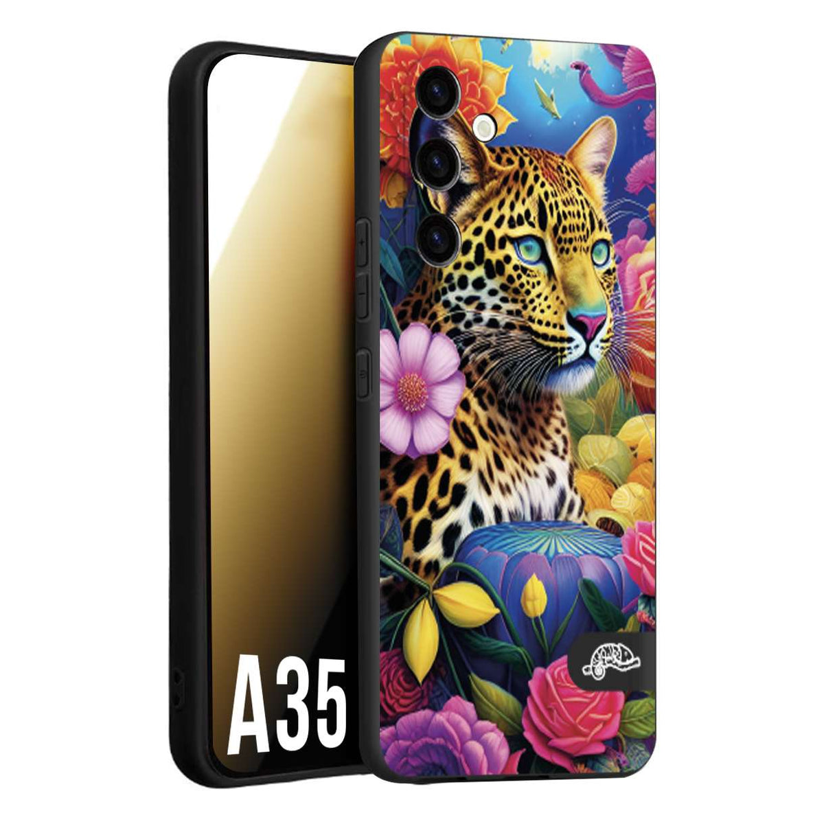 CUSTOMIZZA - Custodia cover nera morbida in tpu compatibile per Samsung A35 5G astratti donna flower fantasia leopardo ghepardo animali colorati