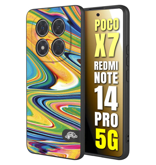 CUSTOMIZZA - Custodia cover nera morbida in tpu compatibile per Xiaomi Redmi Note 14 PRO 5G colorata fantasia vortice marmo arcobaleno gialla verde blu