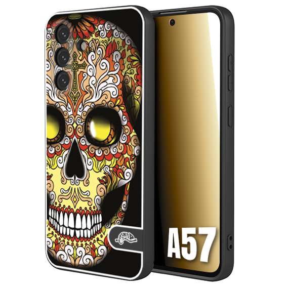 CUSTOMIZZA - Custodia cover nera morbida in tpu compatibile per Samsung A57 teschio messicano Mexican skull giallo rosso arancio