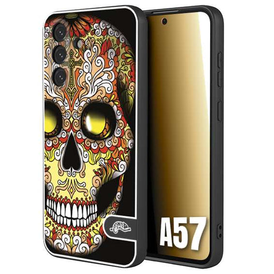 CUSTOMIZZA - Custodia cover nera morbida in tpu compatibile per Samsung A57 teschio messicano Mexican skull giallo rosso arancio