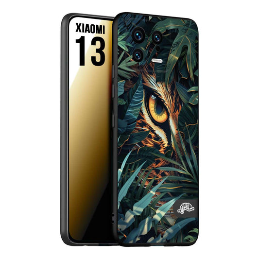 CUSTOMIZZA - Custodia cover nera morbida in tpu compatibile per Xiaomi 13 animali color giungla tropicale occhio di giaguaro felino disegnato