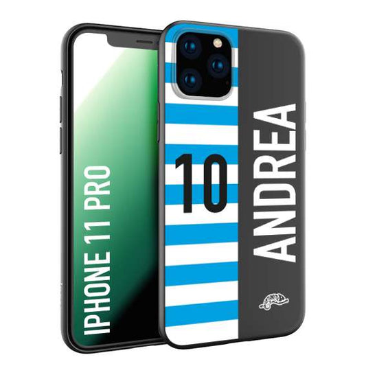 CUSTOMIZZA - Custodia cover nera morbida in tpu compatibile per iPhone 11 PRO personalizzata calcio football nome e numero calciatori biancazzurri