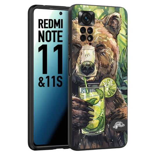 CUSTOMIZZA - Custodia cover nera morbida in tpu compatibile per Xiaomi Redmi Note 11 -  Note 11S fiori estate disegnata cocktails animali simpatici orso bear negroni